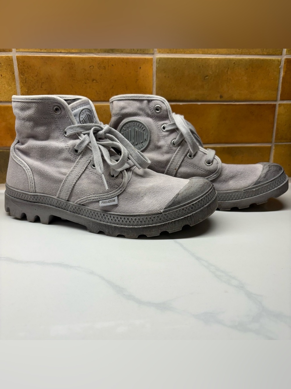 Palladium Light Gray Canvas High-Top Lace-Up Boots Ladies size 8 UK 39.5